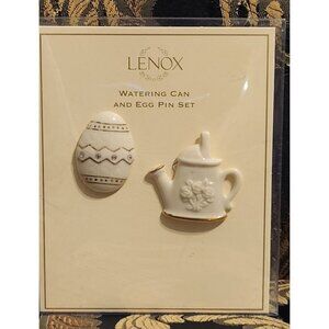 Lenox Pin Set "Watering Can and Egg" New In Package Ivory China And 24 Carat